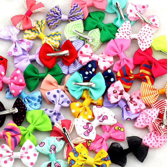 10Pcs/lot New 2.5"Ribbon Bow clip Girl little hair top clip Dot/Printed/Solid Bow - Shopy Max