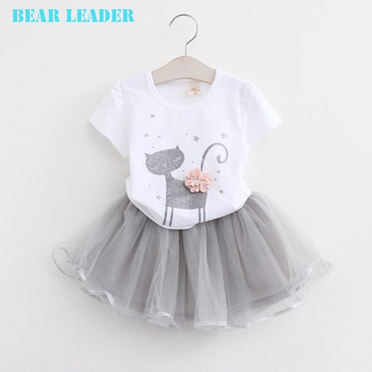 Bear Leader Girls Clothing Sets 2016 Brand Girls Clothes White Cartoon Short Sleeve - Shopy Max