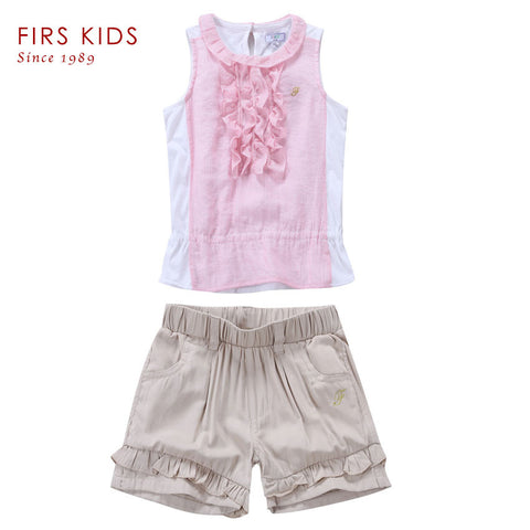 2016 new kids girl summer clothing set short sleeve pink T-shirt + shorts girl's
