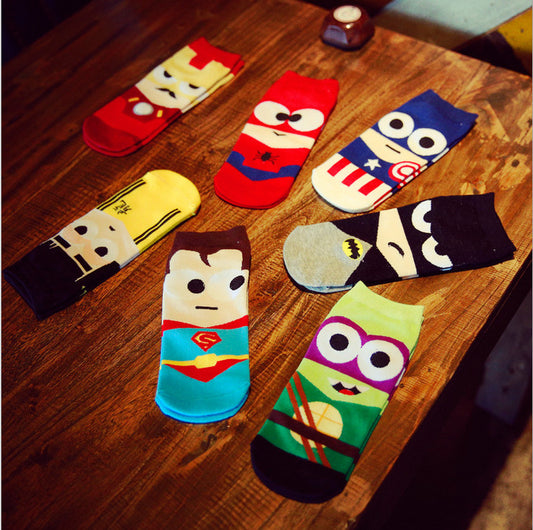 Superman Batman Captain USA classical cartoon summer style happy socks character - Shopy Max