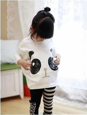 Girls 2Pcs Sets Panda Bat Sleeve Tops and  Leggings Kids Baby Clothes Outfits 2-7Y - Shopy Max