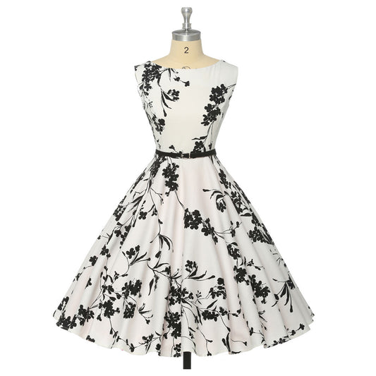 Women Summer Dress 2016 plus size clothing Audrey hepburn Floral robe Retro Swing Casual 50s