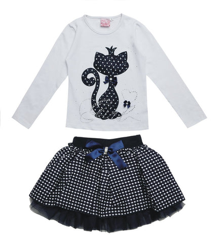 2016 Fashion winter Boutique Outfits Autumn Baby clothes Girls Sets With Cute cat Print Long Sleeve Tops