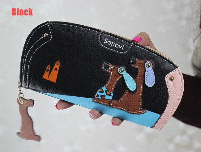 New Arrive Fashion Cute Puppy Zipper Long Wallet Cartoon Dog 6 Colors PU Leather Women Wallets Ladies
