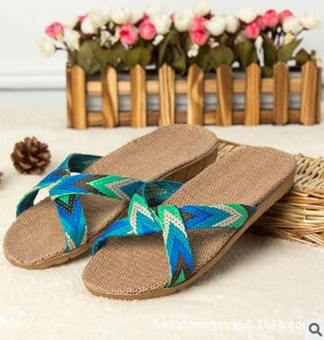 2016 New Candy color Flax Home Slippers For Women Striped Cut-outs