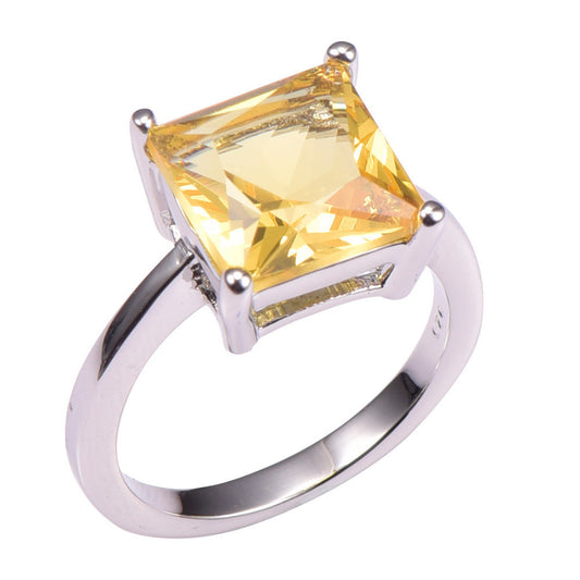 Classic Style Citrine 925 Sterling Silver Wedding Party Fashion Design Romantic Ring  Size 5 6 7 8 9 10 11 12 PR39