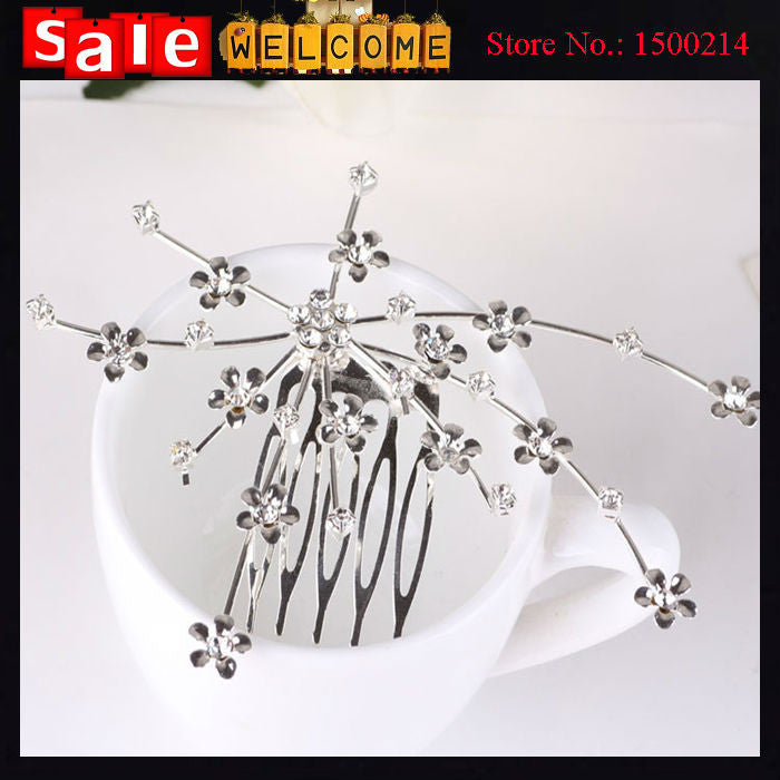 Long Tassel Silver Plated Flower Branches Hair Comb for Women Hair Jewelry Bridal Wedding Tiara
