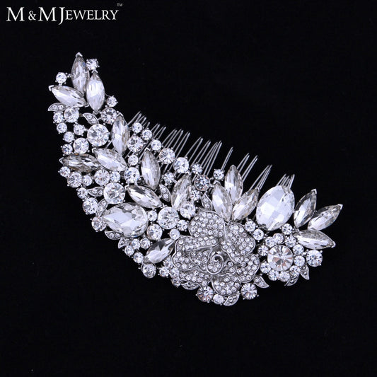Luxurious Leaf Sharp Czech Rhinestone Bridal Hair Combs Hair Accessories Wedding Hair Jewelry - Shopy Max