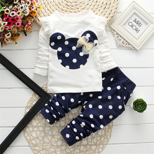 Polka Dot 2 Pcs Girls Clothing Sets Kids Clothes T Shirt Leggings Pants Baby Kids Cute Cartoon Suits Children Clothes Tops Suit - Shopy Max