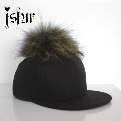 New Brand Women Bone Baseball Caps with Removable Rainbow Color Fur Ball Pompon Strapback Hats for Men