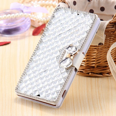 Bling Rhinestone Silk Skin Leather Case for Sony Xperia Z3 Wallet Stand Cover