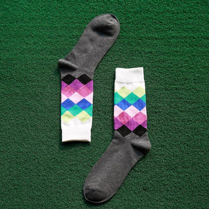 Men's socks British Style Plaid calcetines Gradient Color brand elite long cotton socks