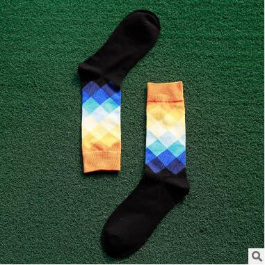 2016 10colors Men's socks British Style Plaid Gradient Color brand elite long cotton - Shopy Max