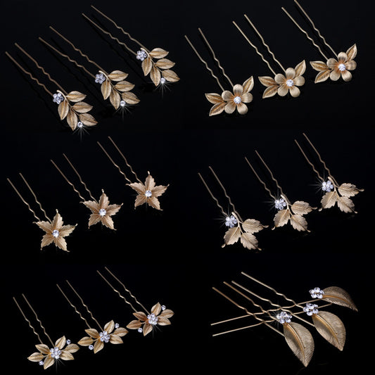 Gold Flower Leaf Hair Pins Vintage Wedding Accessories - Shopy Max