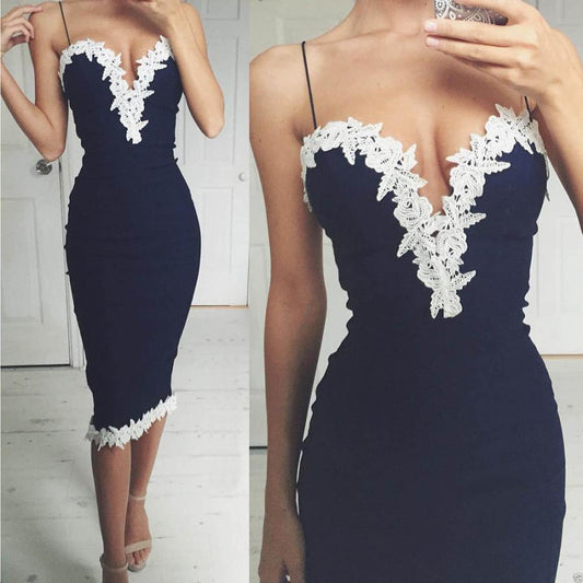 Lace Dress Womens Bodycon Dress V Neck Floral Lace Vestidos Ladies Sexy - Shopy Max