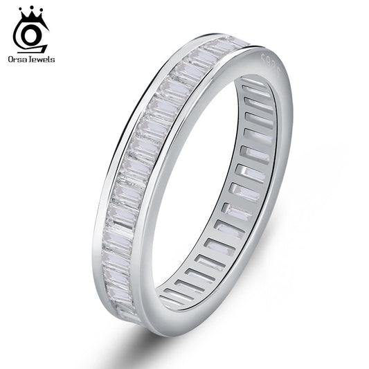 Rectangle CZ Invisible Setting Wedding Bands For Women Fashion Eternity Ring on 3 Layer Platinum Plated OR62 - Shopy Max