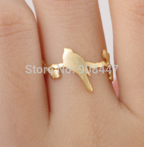 1 PCS-R99 hot sale Cute bird on leaf branch ring,animal plant ring -Free shipping over $10 - Shopy Max