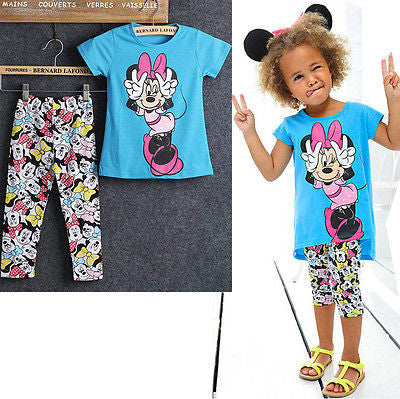 New 2PCS Baby Girl Short Sleeve  shirt  Pants Set Clothes Kids Outfits set