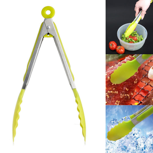 Home Kitchen Cooking Food Salad Serving BBQ Tongs Stainless Steel Handle Utensil