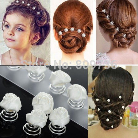 6pcs New Rose Flower Wedding Bridal Pearl Crystal Swirl Twist Hair Spin Pins Women Chic Hair - Shopy Max
