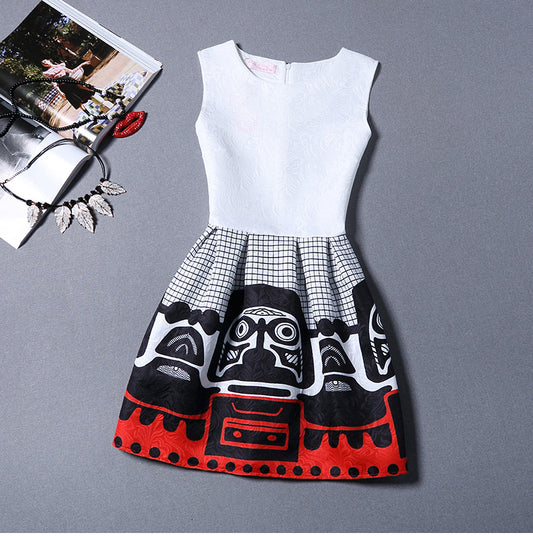 New 2016 Summer Vestido de Festa Female Clothing Vintage Print Sleeveless