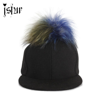 New Brand Women Bone Baseball Caps with Removable Rainbow Color Fur Ball Pompon Strapback Hats for Men