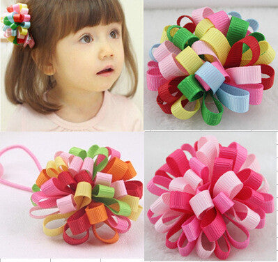 5 colors Available. Elastic Hair Bands/Hair Clips with half ball with Coloured Ribbon,Hair Accessories for Girl.