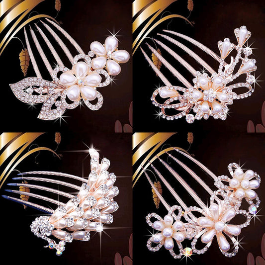 bride hairpin Peacock pearl flowers Wedding crystal rhinestone pearl flower hairpin diamante