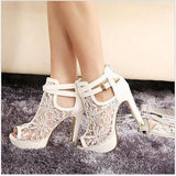 2016 new sexy high heels Lace Women Platform Pums Sandals White Mesh - Shopy Max