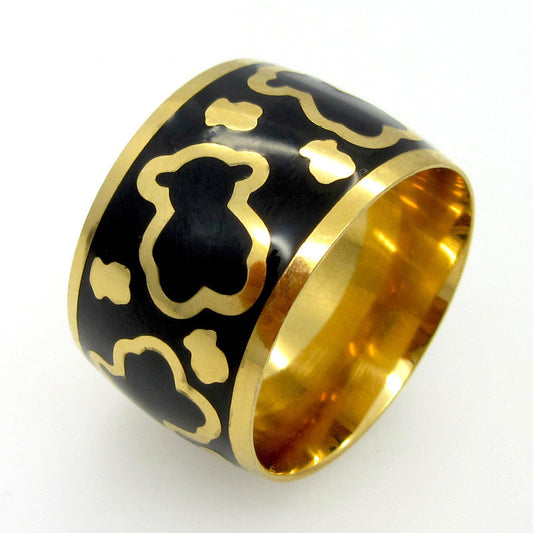 Fashion Brand Design 18 K Gold Stainless Steel Jewelry Enamel Black And White Lovely Bear Ring For Women Tousingly anillo de oso