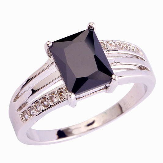 Wholesale Expecial Design Emerald Cut Black Spinel 925 Silver Ring Size 6 7 8 9 10 11 12 New Fashion Jewelry 2014 Gift For Women