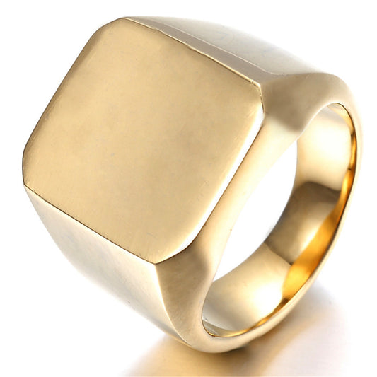 Gold Fashion Men's High Polished Signet Solid 316L Stainless Steel Biker Ring Men's Jewelry - Shopy Max