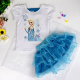 2016 Girls Clothes Elsa Dress Princess Children Clothing Set Kids T-shirt Tops