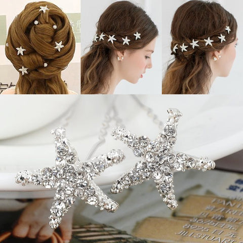 20Pcs Wedding Bridal Bridesmaid Crystal Starfish Rhinestone Hair Pins Clips Women