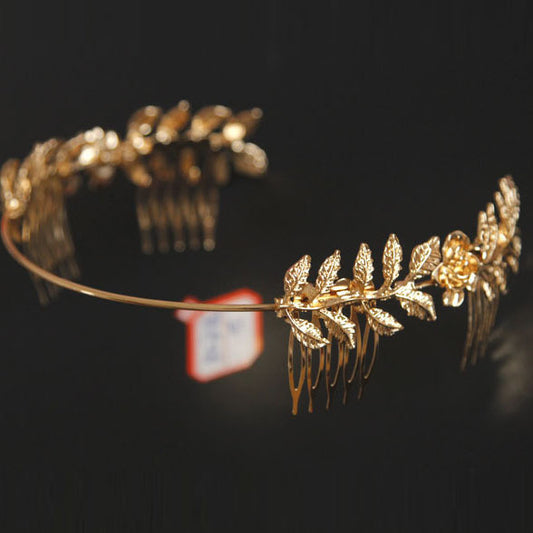 Free shopping Baroque Fashion Vintage metal leaves flower gold hair bands headband tiara comb - Shopy Max