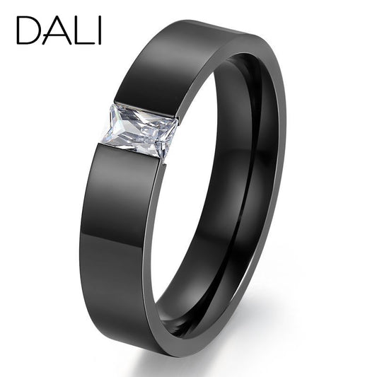 DALI New High Quality Titanium Steel Rings with Square Crystal Wedding Engagement Rings for Men WTR78