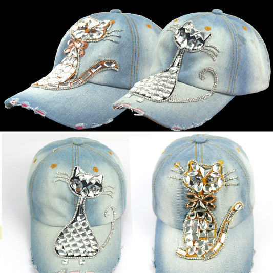 New top quality water wash jean retro cat Zircon ornament snapback caps baseball caps casquette ourdoor casual hip hop sun hats