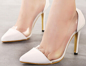 New Sexy Brand fashion See-through pointed toe shoes thin heels high-heeled