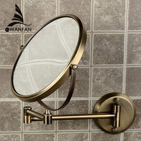 8" Double Side Bathroom Folding Brass Shave Makeup Mirror Antique bronze Wall Mounted Extend with Dual - Shopy Max
