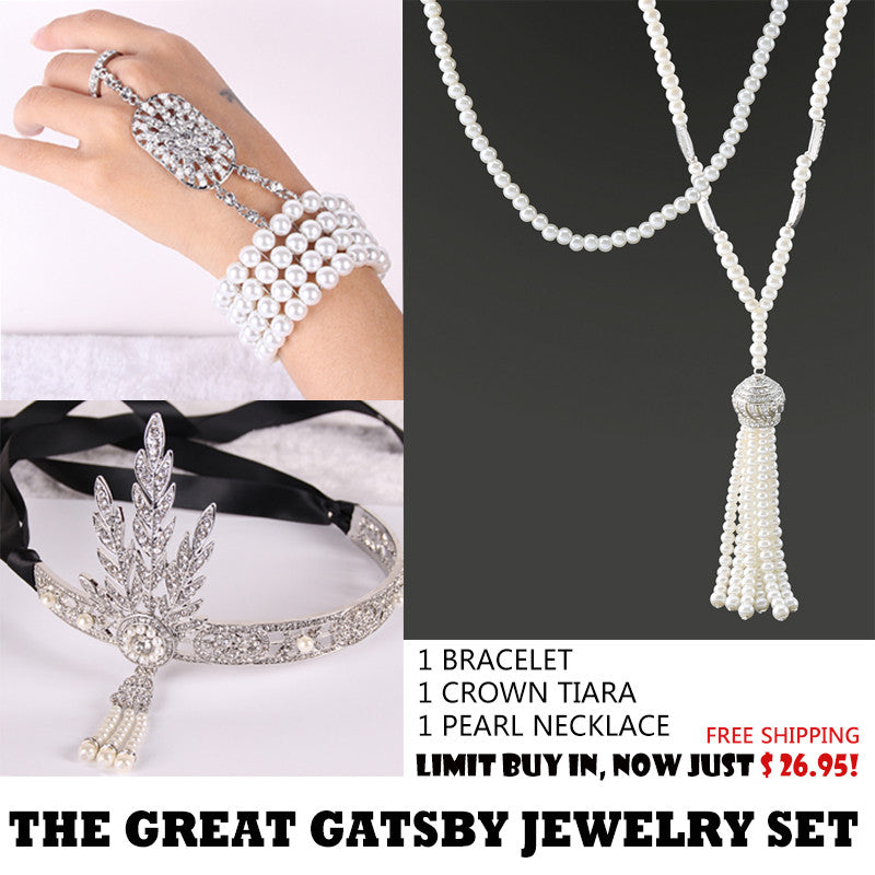 The Great Gatsby Set DAISY Crystals Pearl Tassels Hair Hoop Headband, Fashion Hair jewelry Christmas gifts