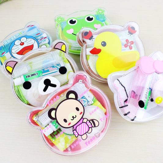 Soap Box Cartoon Portable Mini Travel Set Wash Soapbox Toothbrush Toothpaste Towels Set