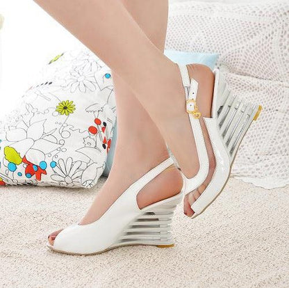 Fashion Women High Wedge Heel Sandals Chaussure Shoes Platform Brand New Patent Leather Sexy Summer Sandals SA380 - Shopy Max