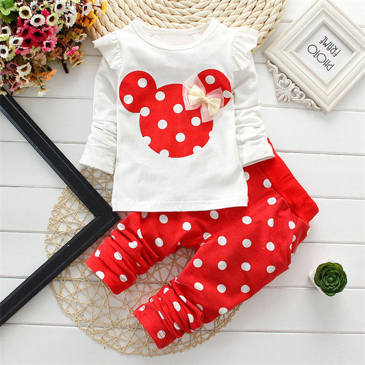 2016 new Spring Autumn children girls clothing sets minnie mouse clothes bow tops t shirt leggings pants baby kids 2 pcs suit - Shopy Max