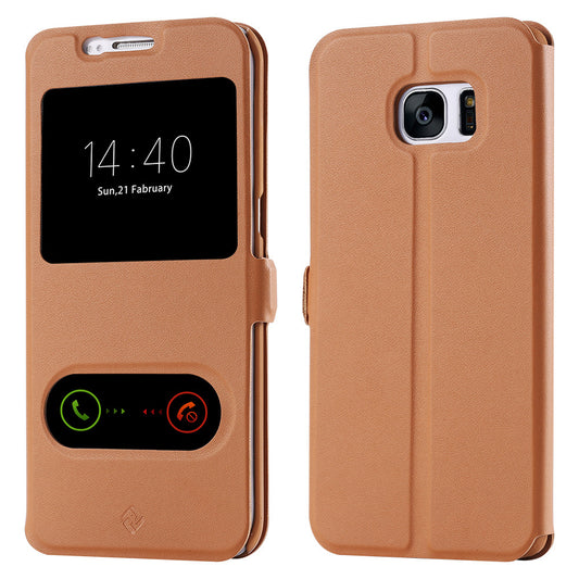 S7/S7 Edge Fashion Magnet Buckle Stand Flip Cover For Samsung Galaxy S7/S7 Edge Dual View Window Full Protect PU Leather Case - Shopy Max