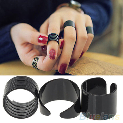 3Pcs New Fashion Ring Set Black Stack Plain Above Knuckle Ring Band Midi Rings