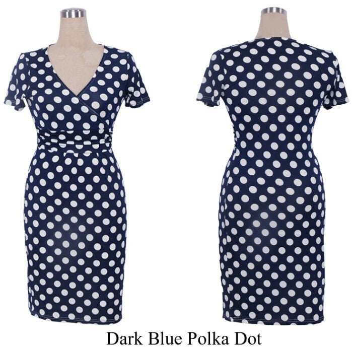 Hot Sales 2016 Women Summer Elegant Dress V-neck Short Sleeve Work Office Party Slim Casual