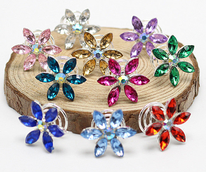 10pcs Rhinestone Leaf Colors Bridal Crystal  Twist Hair Spin Pins Women - Shopy Max