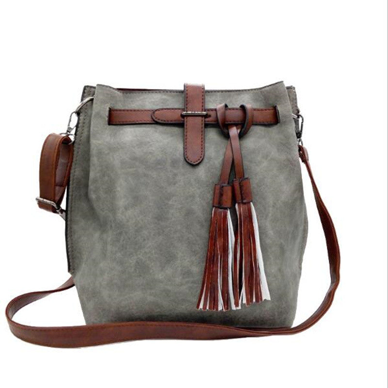 INLEELA 2016 Fashion Scrub Women Bucket Bag Vintage Tassel Messenger Bag