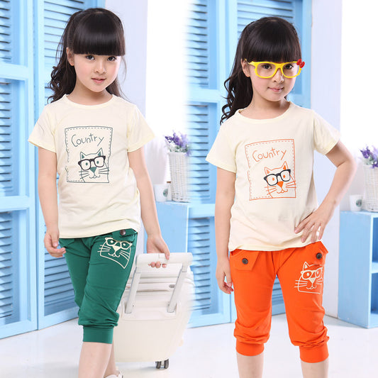 girls clothing sets Summer style Cotton sports suit for girls 2016 New kids clothes Short Sleeve T-shirt & sports pants 2 pcs - Shopy Max