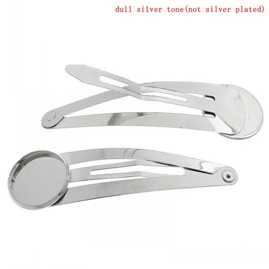 Kids Hair Clips Silver Tone Cabochon Setting(Fit 16mm Dia)6cm x 1.8cm,20PCs - Shopy Max